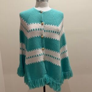 Vintage Teal & White Poncho